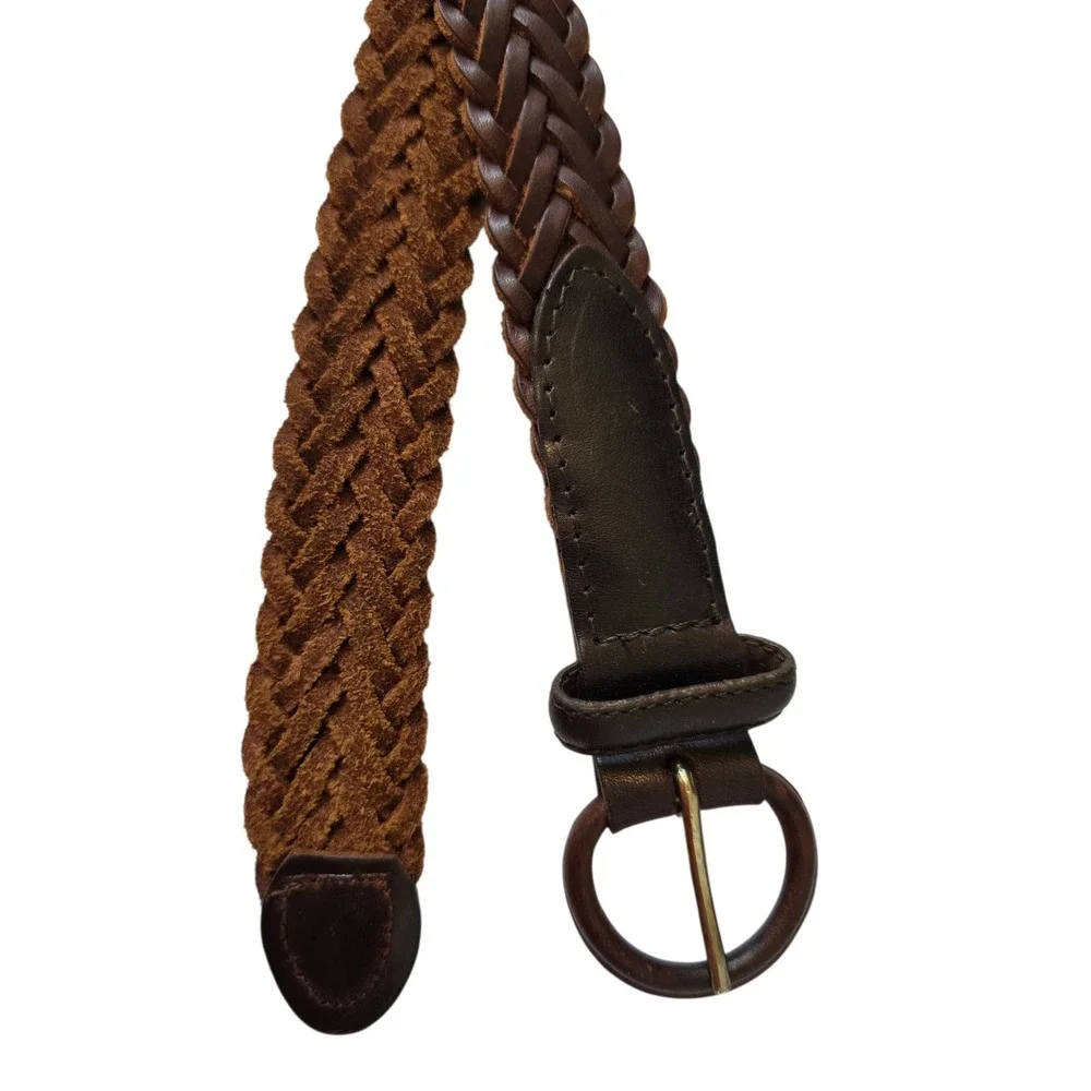 Dockers Mens Braided Leather Belt Brown Woven Adjustable Size 36/90 2337